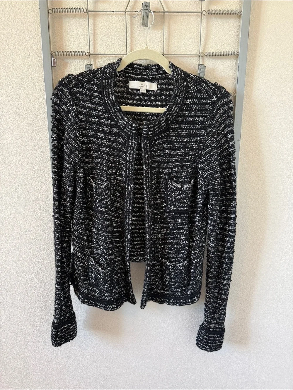 LOFT Black & White Marled Knit  Cardigan
